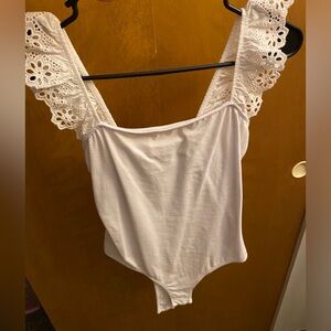 Pink Lily White Lace Strap Bodysuit